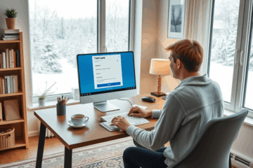 A person filling out a simple online loan application with minimal documents needed.