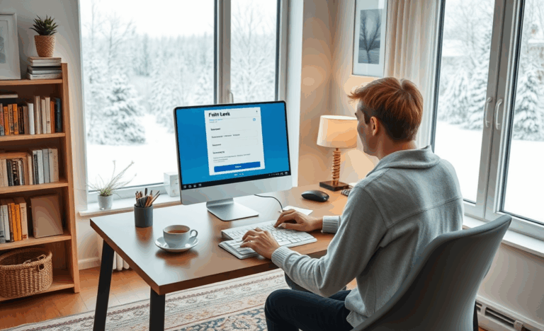 A person filling out a simple online loan application with minimal documents needed.