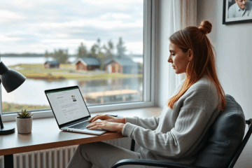 Mies täyttää lainahakemusta Saldo Finance -verkkosivulla kannettavalla tietokoneella.